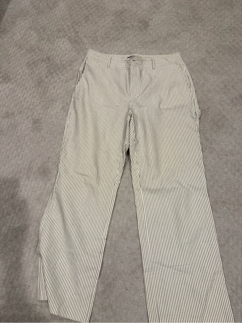 Zara White with Navy Pinstripe Wide-Leg Trousers